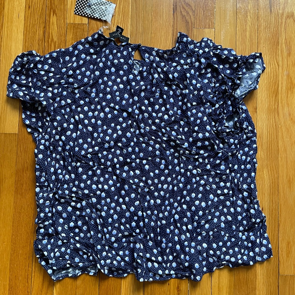 Como Black Woman 3X Blouse Polka Dot Top Shirt